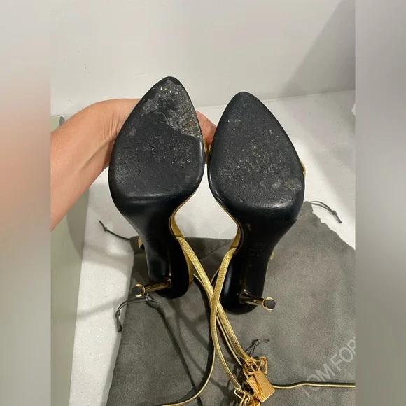 Tom Ford Lock Metallic Stiletto Sandals - Picture 8 of 15